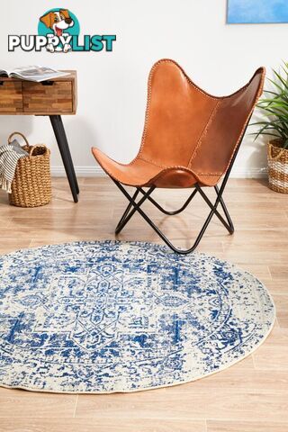 Evoke Horizon White Navy Transitional Round Rug 240X240CM  - EVO-253-WNAV-240X240