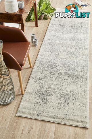 Evoke Dream White Silver Transitional Runner Rug 300X80CM  - EVO-253-WSIL-300X80