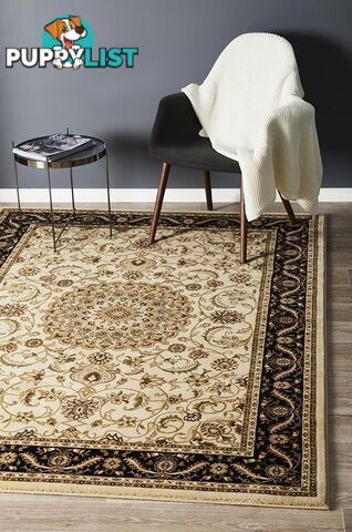 Medallion Rug Ivory with Black Border 330x240cm  - SYD-9-IB-330X240