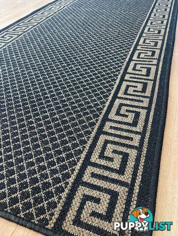 Xena Greek Key Black Natural Hall Runner Non-Slip 80cm Wide 5.5M  - 2533 Black Natural (991K)