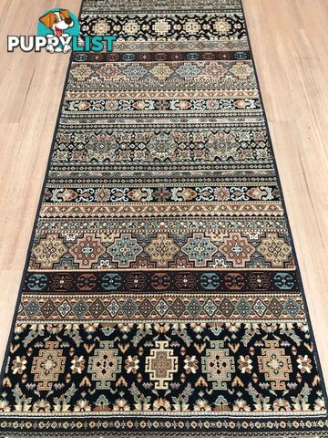 Afghan Black Hallway Runner 80CM Wide 3.5M  - Afghan 135 Black