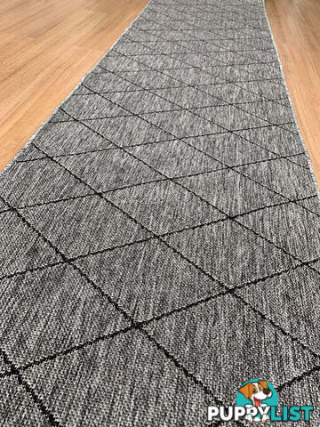 Chino 1931 Grey Black Hall Runner 80cm Wide Non-Slip 11.5M  - 1931 Silver Grey Black