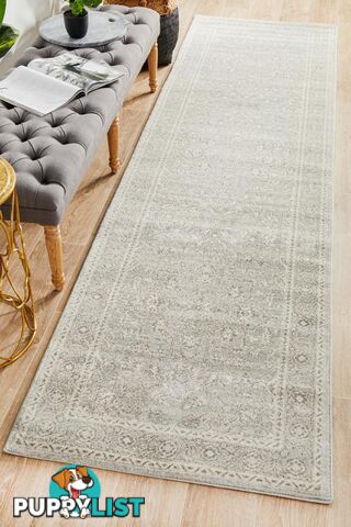 Evoke Silver Flower Transitional Runner Rug 400X80CM  - EVO-261-SIL-400X80