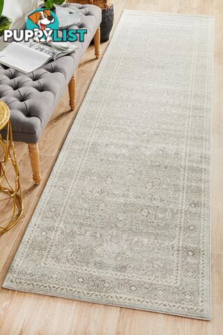 Evoke Silver Flower Transitional Runner Rug 500X80CM  - EVO-261-SIL-500X80