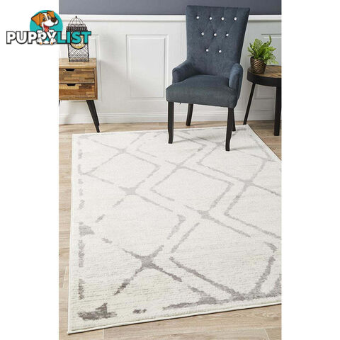 Kendall Contemporary Diamond Rug White Grey 230X160CM  - MET-606-IVO-230X160