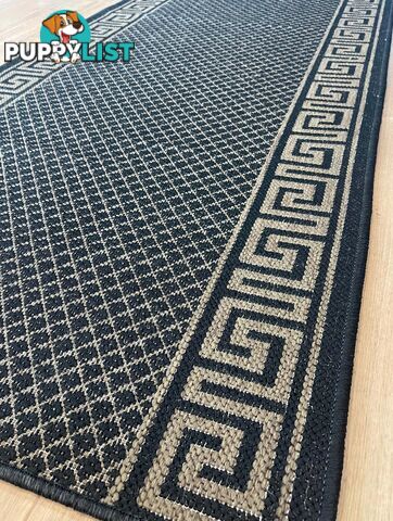 Xena Greek Key Black Natural Hall Runner Non-Slip 80cm Wide 4M  - 2533 Black Natural (991K)