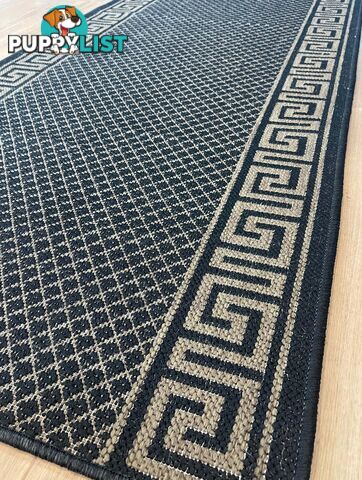 Xena Greek Key Black Natural Hall Runner Non-Slip 80cm Wide 9M  - 2533 Black Natural (991K)