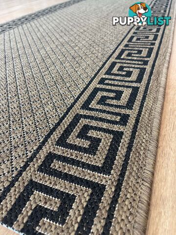 Xena Greek Key Natural Black Hall Runner Non-Slip 80cm Wide 1M  - 2533 Natural Black (991 X)