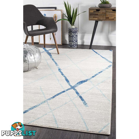 Oasis Noah White Blue Contemporary Rug 400X80cm  - OAS-452-BLUE-400X80