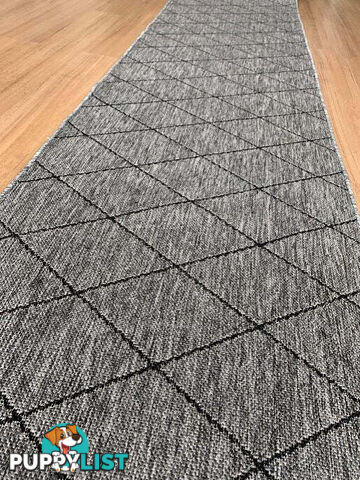 Chino 1931 Grey Black Hall Runner 80cm Wide Non-Slip 17M  - 1931 Silver Grey Black