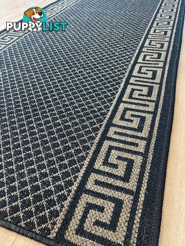 Xena Greek Key Black Natural Hall Runner Non-Slip 80cm Wide 15.5M  - 2533 Black Natural (991K)