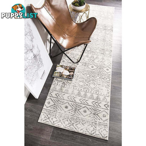 Oasis Ismail White Grey Rustic Runner Rug 400X80cm  - OAS-456-GREY-400X80