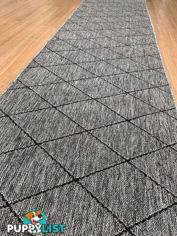 Chino 1931 Grey Black Hall Runner 80cm Wide Non-Slip 11M  - 1931 Silver Grey Black