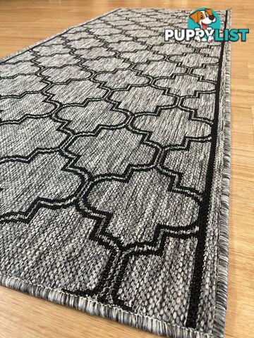 Moroccan Grey Black Hall Runner Non-Slip 80cm Wide 12.5M  - 2534 Grey Black (DM9 E)