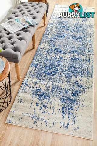 Evoke Horizon White Navy Transitional Runner Rug 500X80CM  - EVO-253-WNAV-500X80