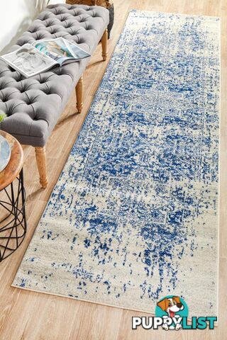 Evoke Horizon White Navy Transitional Runner Rug 400X80CM  - EVO-253-WNAV-400X80