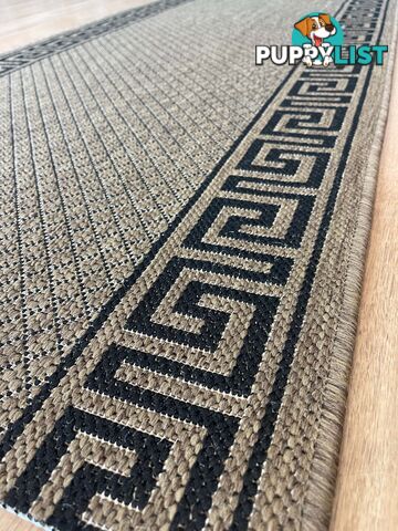 Xena Greek Key Natural Black Hall Runner Non-Slip 80cm Wide 12.5M  - 2533 Natural Black (991 X)