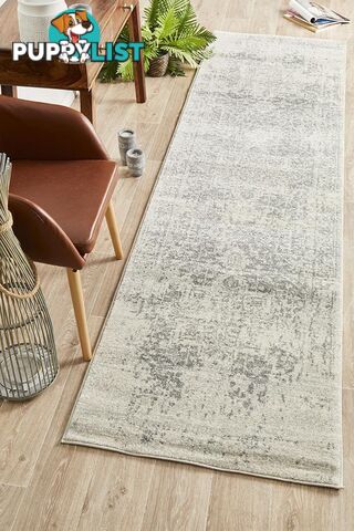 Evoke Dream White Silver Transitional Runner Rug 300X80CM  - EVO-253-WSIL-300X80