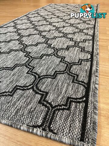 Moroccan Grey Black Hall Runner Non-Slip 80cm Wide 16.5M  - 2534 Grey Black (DM9 E)