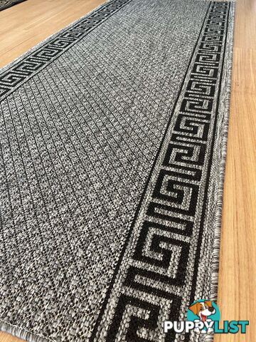 Xena Greek Key Grey Black Hall Runner Non-Slip 80cm Wide 9.5M  - 2533 Grey Black (DM9E)