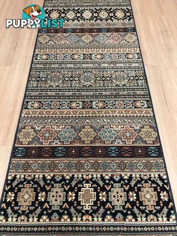 Afghan Black Hallway Runner 80CM Wide 13M  - Afghan 135 Black