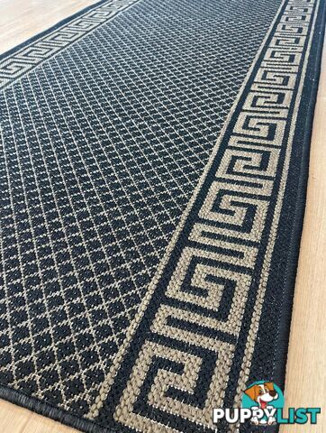 Xena Greek Key Black Natural Hall Runner Non-Slip 80cm Wide 8.5M  - 2533 Black Natural (991K)