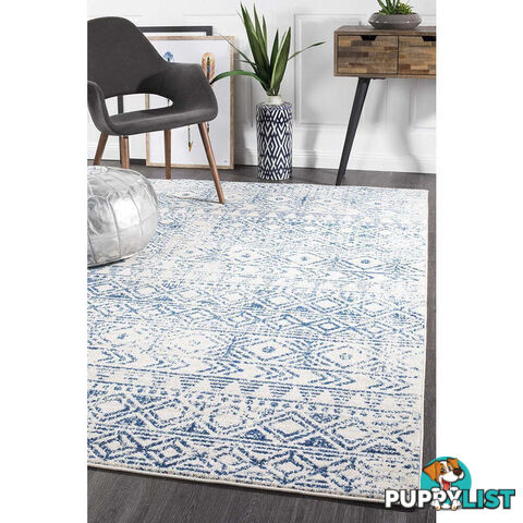 Oasis Ismail White Blue Rustic Rug 300X80cm  - OAS-456-BLUE-300X80