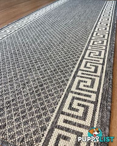 Xena Greek Key Silver Ivory  Hall Runner Non-Slip 80cm Wide 4M  - 2533 Silver Grey-Ivory (GU6 E)