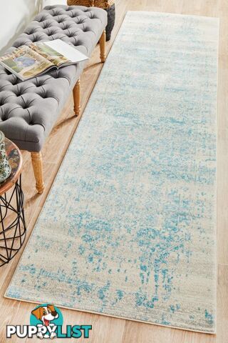 Evoke Glacier White Blue Transitional Runner Rug 300X80CM  - EVO-253-WBLU-300X80