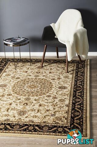 Medallion Rug Ivory with Black Border 230x160cm  - SYD-9-IB-230X160