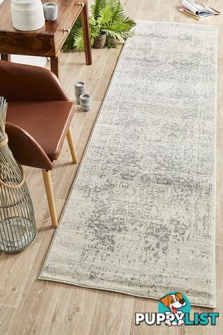 Evoke Dream White Silver Transitional Runner Rug 500X80CM  - EVO-253-WSIL-500X80