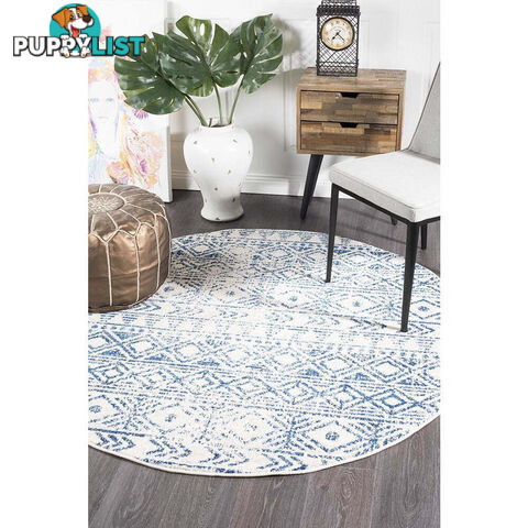 Oasis Ismail White Blue Rustic Round Rug 240X240cm  - OAS-456-BLUE-240X240