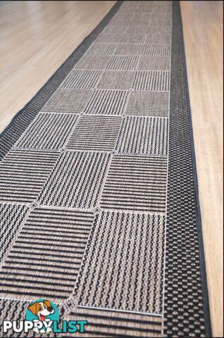 Suva Squares Coffee Black 22 121 Hallway Runner Non Slip 5.5M  - 22/121