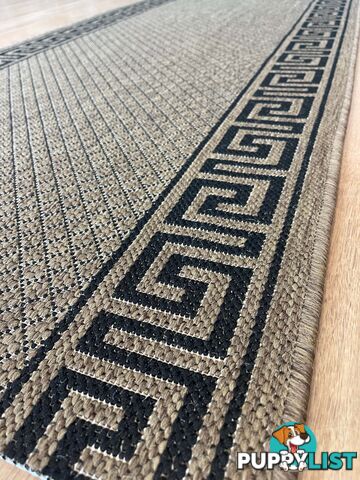 Xena Greek Key Natural Black Hall Runner Non-Slip 80cm Wide 11.5M  - 2533 Natural Black (991 X)