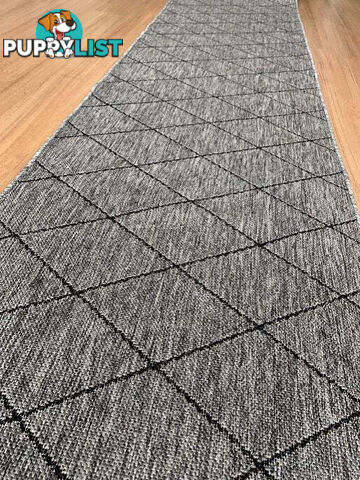 Chino 1931 Grey Black Hall Runner 80cm Wide Non-Slip 15.5M  - 1931 Silver Grey Black