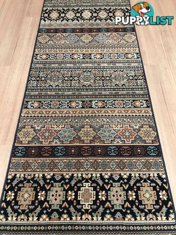 Afghan Black Hallway Runner 80CM Wide 14M  - Afghan 135 Black