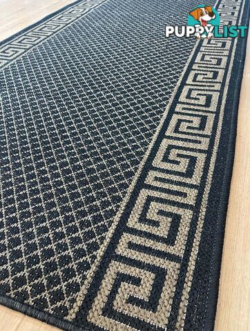 Xena Greek Key Black Natural Hall Runner Non-Slip 80cm Wide 1M  - 2533 Black Natural (991K)