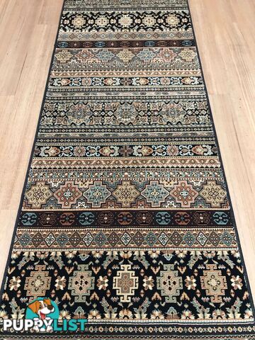 Afghan Black Hallway Runner 80CM Wide 10.5M  - Afghan 135 Black