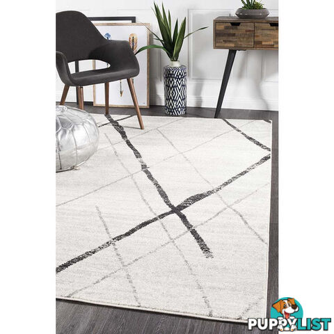 Oasis Noah White Grey Contemporary Rug 400X80cm  - OAS-452-GREY-400X80