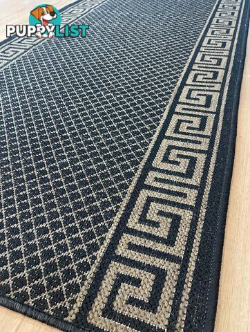 Xena Greek Key Black Natural Hall Runner Non-Slip 80cm Wide 8M  - 2533 Black Natural (991K)