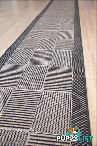 Suva Squares Coffee Black 22 121 Hallway Runner Non Slip 9M  - 22/121