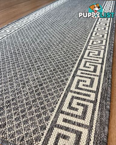 Xena Greek Key Silver Ivory Hall Runner Non-Slip 67cm Wide 11.5M  - 2533 Silver Grey Ivory 67CM