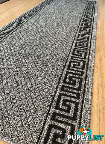 Xena Greek Key Grey Black Hall Runner Non-Slip 67cm Wide 16.5M  - 2533 Grey Black (DM9E) 67CM