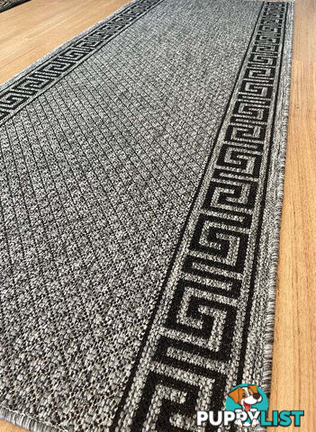 Xena Greek Key Grey Black Hall Runner Non-Slip 80cm Wide 14.5M  - 2533 Grey Black (DM9E)