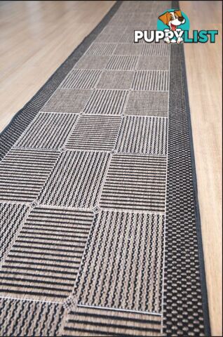 Suva Squares Coffee Black 22 121 Hallway Runner Non Slip 12.5M  - 22/121