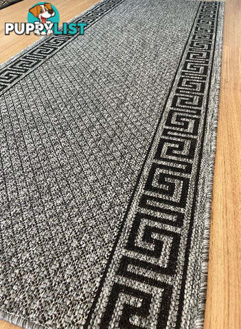 Xena Greek Key Grey Black Hall Runner Non-Slip 80cm Wide 7M  - 2533 Grey Black (DM9E)