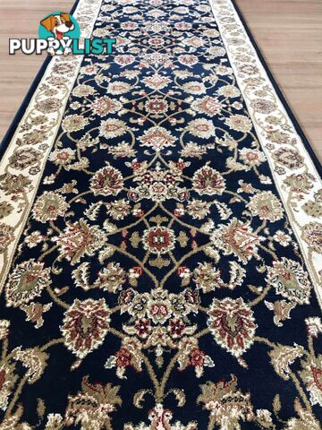 Traditional Hall Runner Agrabah Navy Cream High Quality 5.5m  - Agrabah 173 Navy