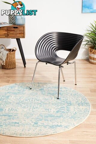 Evoke Glacier White Blue Transitional Round Rug 150X150CM  - EVO-253-WBLU-150X150