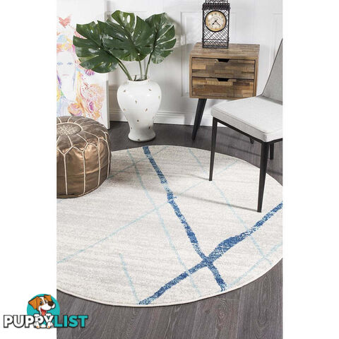 Oasis Noah White Blue Contemporary Round Rug 200X200cm  - OAS-452-BLUE-200X200