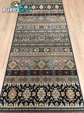 Afghan Black Hallway Runner 80CM Wide 5M  - Afghan 135 Black